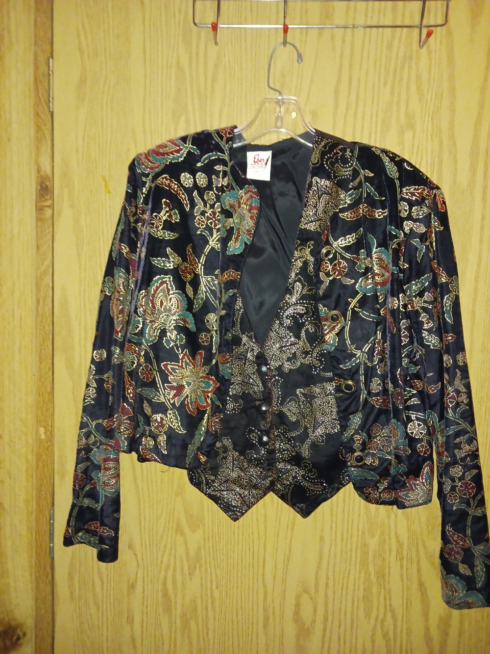 Eberjey Black Embellished Floral Velvet Blazer